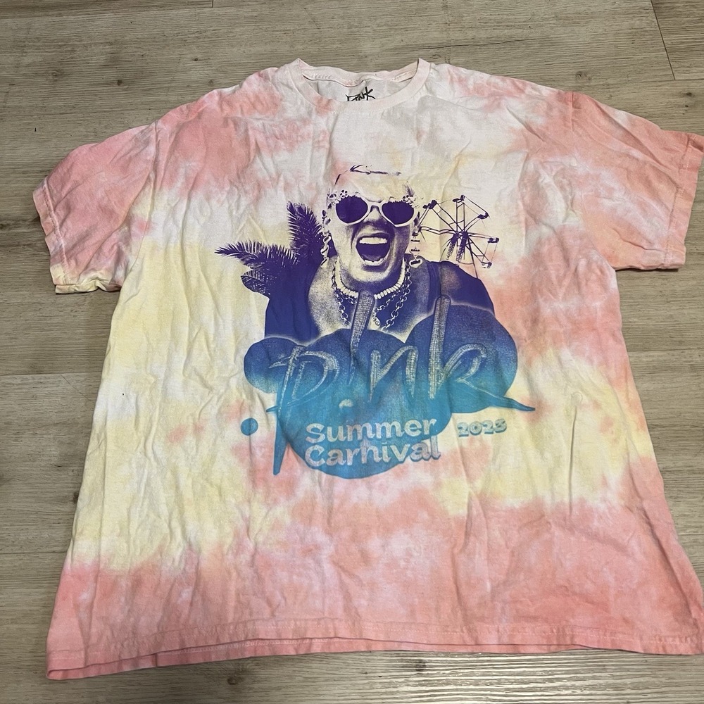 Pink Pop Music Star Summer Carnival 2023 World Tour Tie Dye Sz XL Mens Concert‎